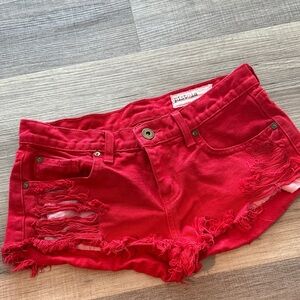 Pistola Red Distressed Jean Shorts